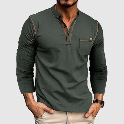 Men’s Henley Shirt - 100% Cotton - Long Sleeve - Buttoned Placket - Casual Fit