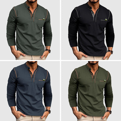 Men’s Henley Shirt - 100% Cotton - Long Sleeve - Buttoned Placket - Casual Fit