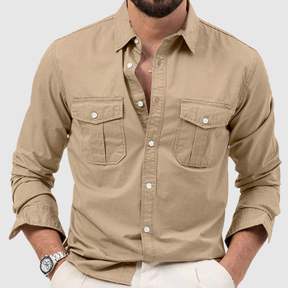 Men’s Button-Down Shirt - Long Sleeve - Relaxed Fit - Dual Chest Pockets