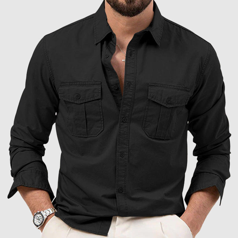 Men’s Button-Down Shirt - Long Sleeve - Relaxed Fit - Dual Chest Pockets