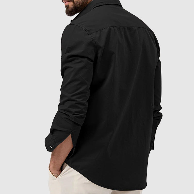 Men’s Button-Down Shirt - Long Sleeve - Relaxed Fit - Dual Chest Pockets