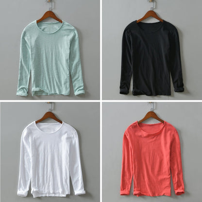 Men’s Long-Sleeve Shirt - 100% Cotton - Relaxed Fit - Crew Neck Casual Wear