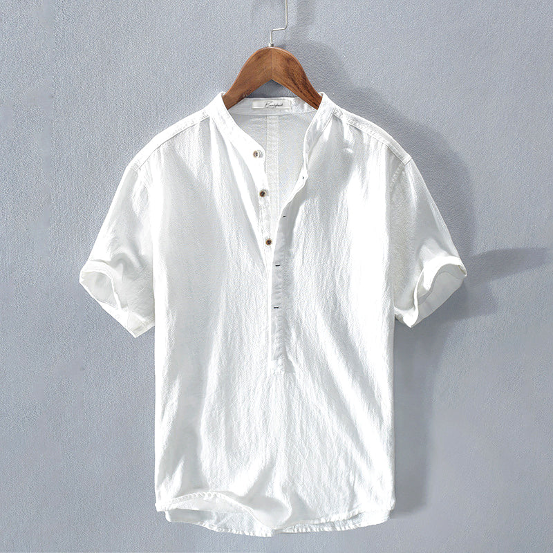 Men’s Casual Shirt - Mandarin Collar - Short Sleeve Relaxed Fit