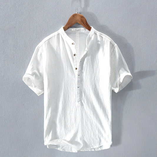 Men’s Casual Shirt - Mandarin Collar - Short Sleeve Relaxed Fit
