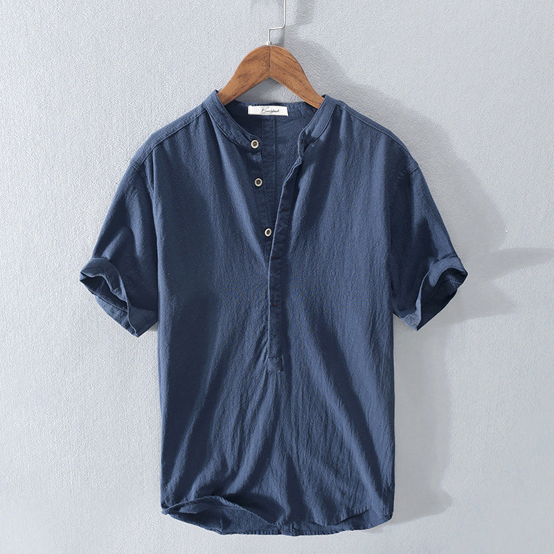 Men’s Casual Shirt - Mandarin Collar - Short Sleeve Relaxed Fit