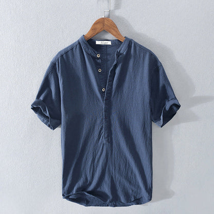 Men’s Casual Shirt - Mandarin Collar - Short Sleeve Relaxed Fit