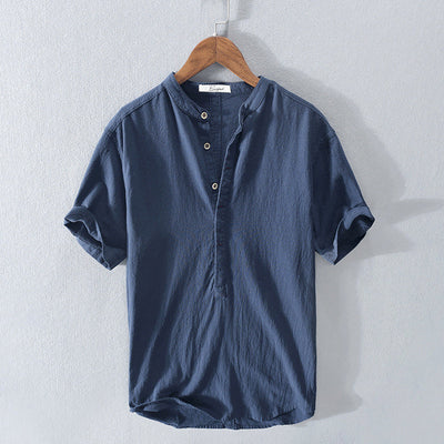 Men’s Casual Shirt - Mandarin Collar - Short Sleeve Relaxed Fit