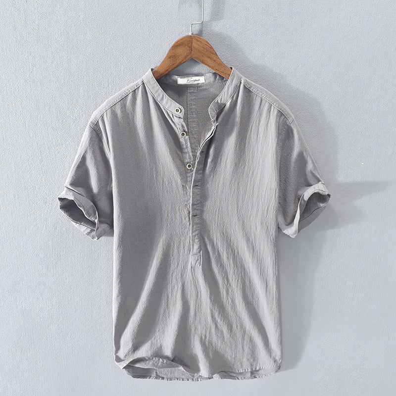 Men’s Casual Shirt - Mandarin Collar - Short Sleeve Relaxed Fit