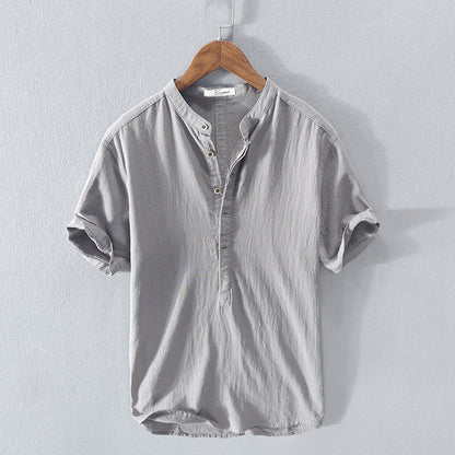 Men’s Casual Shirt - Mandarin Collar - Short Sleeve Relaxed Fit