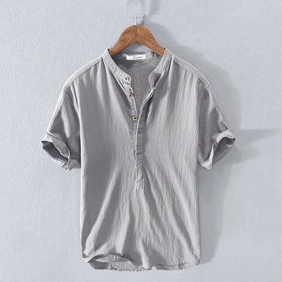 Men’s Casual Shirt - Mandarin Collar - Short Sleeve Relaxed Fit
