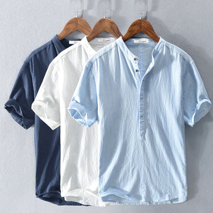 Men’s Casual Shirt - Mandarin Collar - Short Sleeve Relaxed Fit