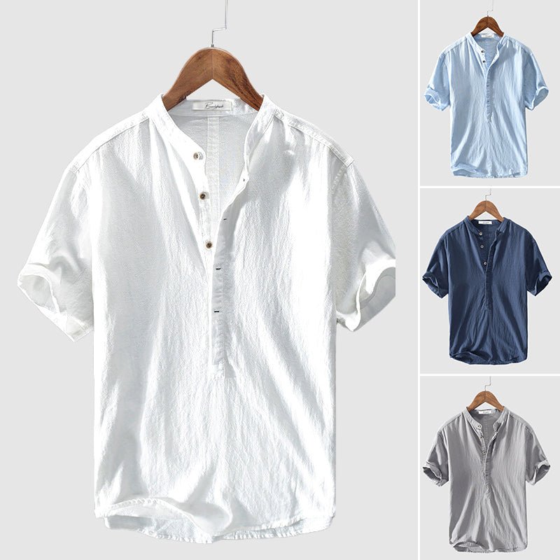 Men's linen shirt with mandarin collar