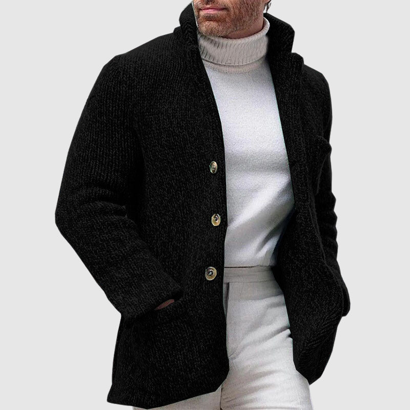 Men's Long-Sleeve Sweater with Stand-Up Collar and Pockets