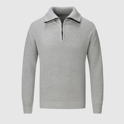 Men’s Half-Zip Sweater - Textured Knit - High Collar - Ribbed Cuffs & Hem - Casual Wear