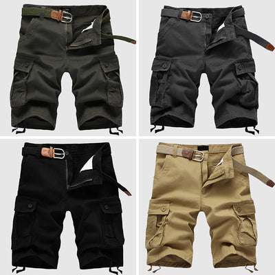 Men’s Cargo Shorts - 100% Cotton - Knee-Length Relaxed Fit - Multi-Pocket Outdoor Wear