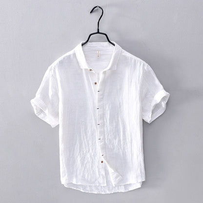 Men's Short-Sleeve Shirt with Stand-Up Collar