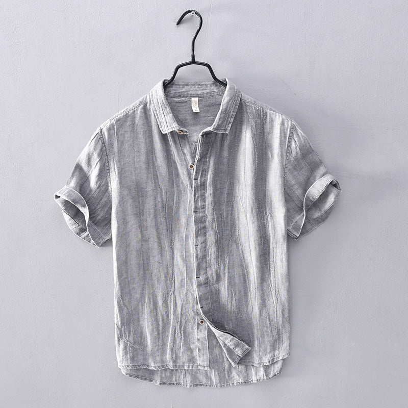 Men's Short-Sleeve Shirt with Stand-Up Collar