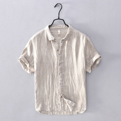 Men's Short-Sleeve Shirt with Stand-Up Collar