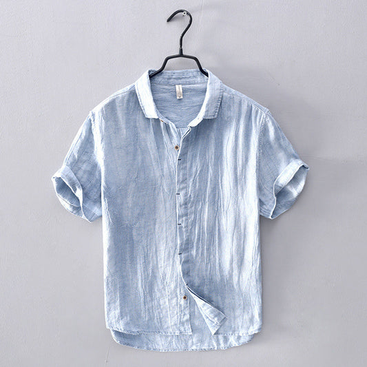 Men's Short-Sleeve Shirt with Stand-Up Collar