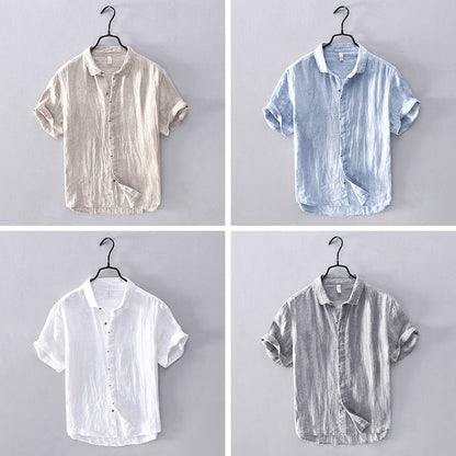 Men's Short-Sleeve Shirt with Stand-Up Collar