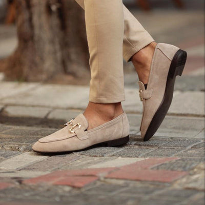 Men’s Loafers – Classic Fit – Suede Texture – Metal Chain Detail – Smart Casual Wear