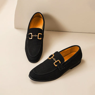 Men’s Loafers – Classic Fit – Suede Texture – Metal Chain Detail – Smart Casual Wear