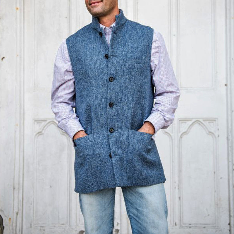 Men's stand up collar vest with front pockets