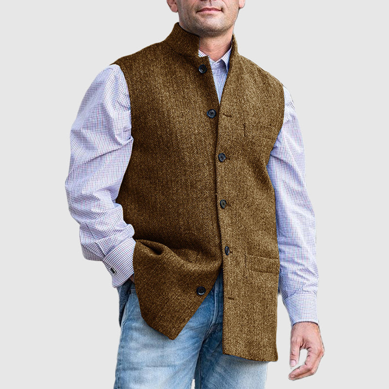 Men's stand up collar vest with front pockets