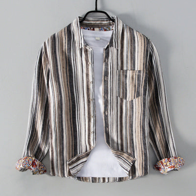 Men’s Striped Button-Up Shirt - Long Sleeve - Regular Fit - Breathable Cotton