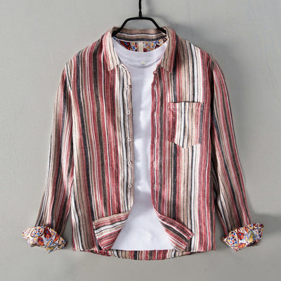 Men’s Striped Button-Up Shirt - Long Sleeve - Regular Fit - Breathable Cotton