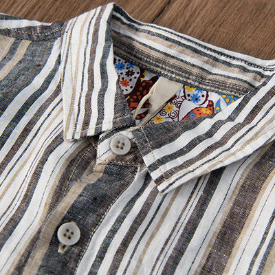 Men’s Striped Button-Up Shirt - Long Sleeve - Regular Fit - Breathable Cotton