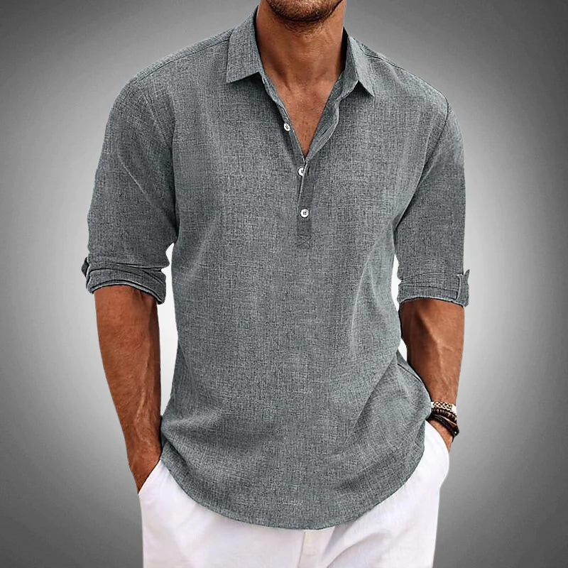 Men's Casual Shirt - Button Front - Relaxed Fit - Long Sleeve