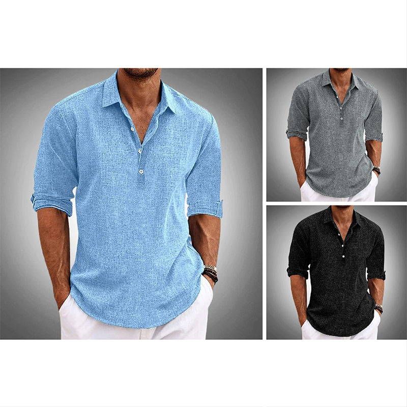 Men's Casual Shirt - Button Front - Relaxed Fit - Long Sleeve