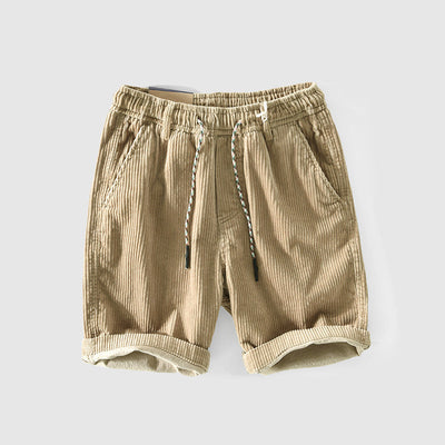 Men’s Corduroy Shorts - Lightweight Breathable - Elastic Waist - Rolled Hem Casual Wear