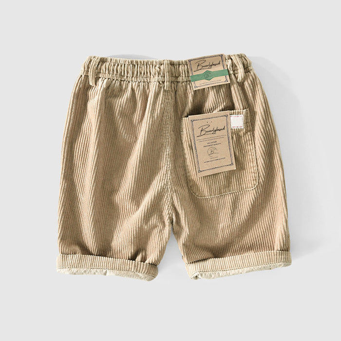 Men’s Corduroy Shorts - Lightweight Breathable - Elastic Waist - Rolled Hem Casual Wear