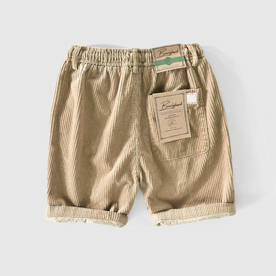 Men’s Corduroy Shorts - Lightweight Breathable - Elastic Waist - Rolled Hem Casual Wear