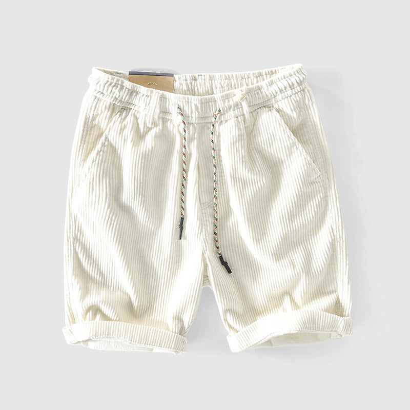 Men’s Corduroy Shorts - Lightweight Breathable - Elastic Waist - Rolled Hem Casual Wear