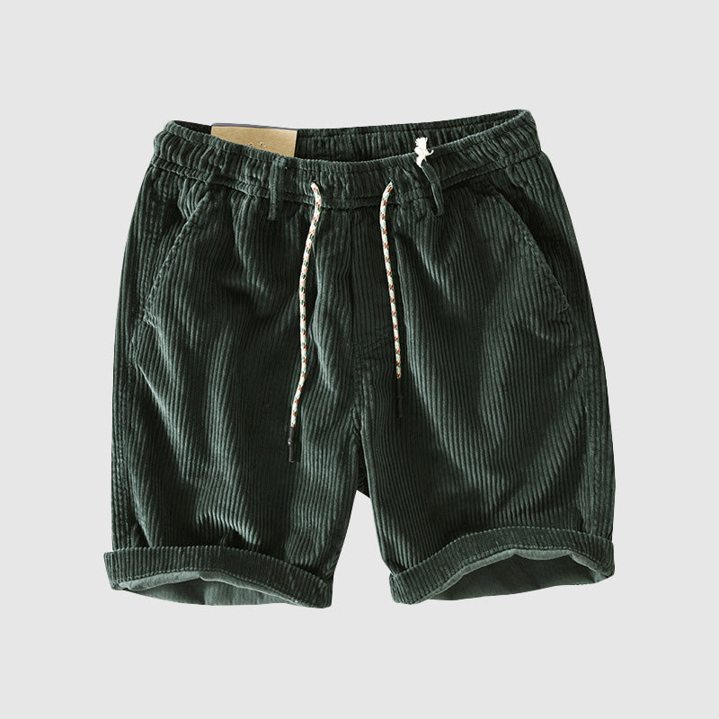 Men’s Corduroy Shorts - Lightweight Breathable - Elastic Waist - Rolled Hem Casual Wear