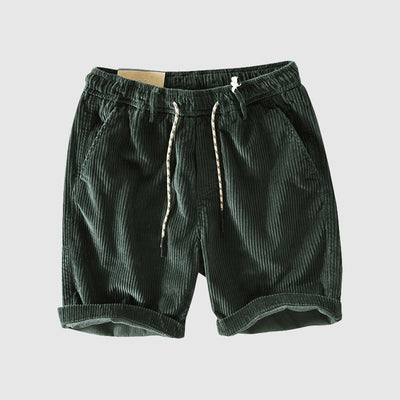 Men’s Corduroy Shorts - Lightweight Breathable - Elastic Waist - Rolled Hem Casual Wear