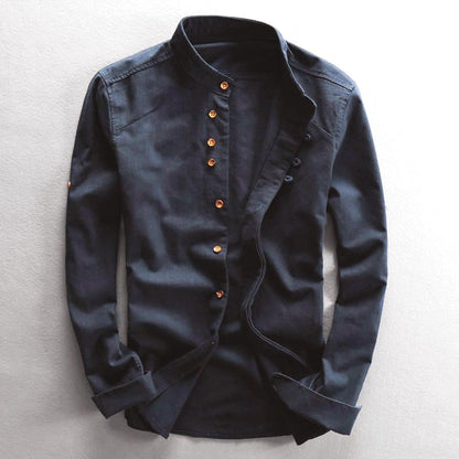 Men’s Button-Up Shirt – Mandarin Collar – Slim Fit – Long Sleeve Smart Casual
