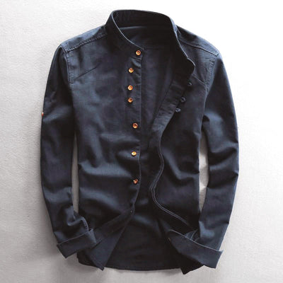 Men’s Button-Up Shirt – Mandarin Collar – Slim Fit – Long Sleeve Smart Casual