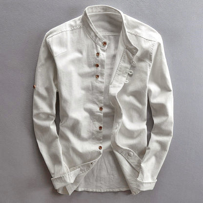 Men’s Button-Up Shirt – Mandarin Collar – Slim Fit – Long Sleeve Smart Casual