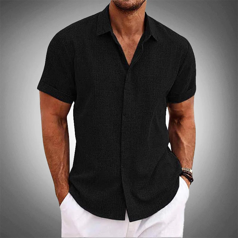 Men’s Short-Sleeve Button-Up Shirt - Lightweight Breathable Fabric - Regular Fit