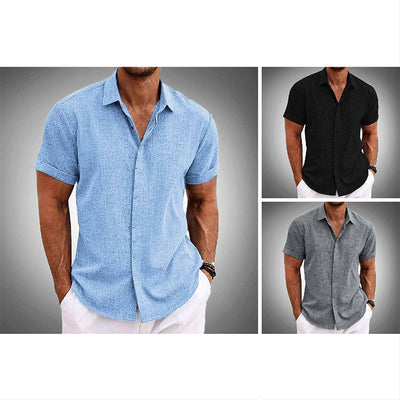 Men’s Short-Sleeve Button-Up Shirt - Lightweight Breathable Fabric - Regular Fit
