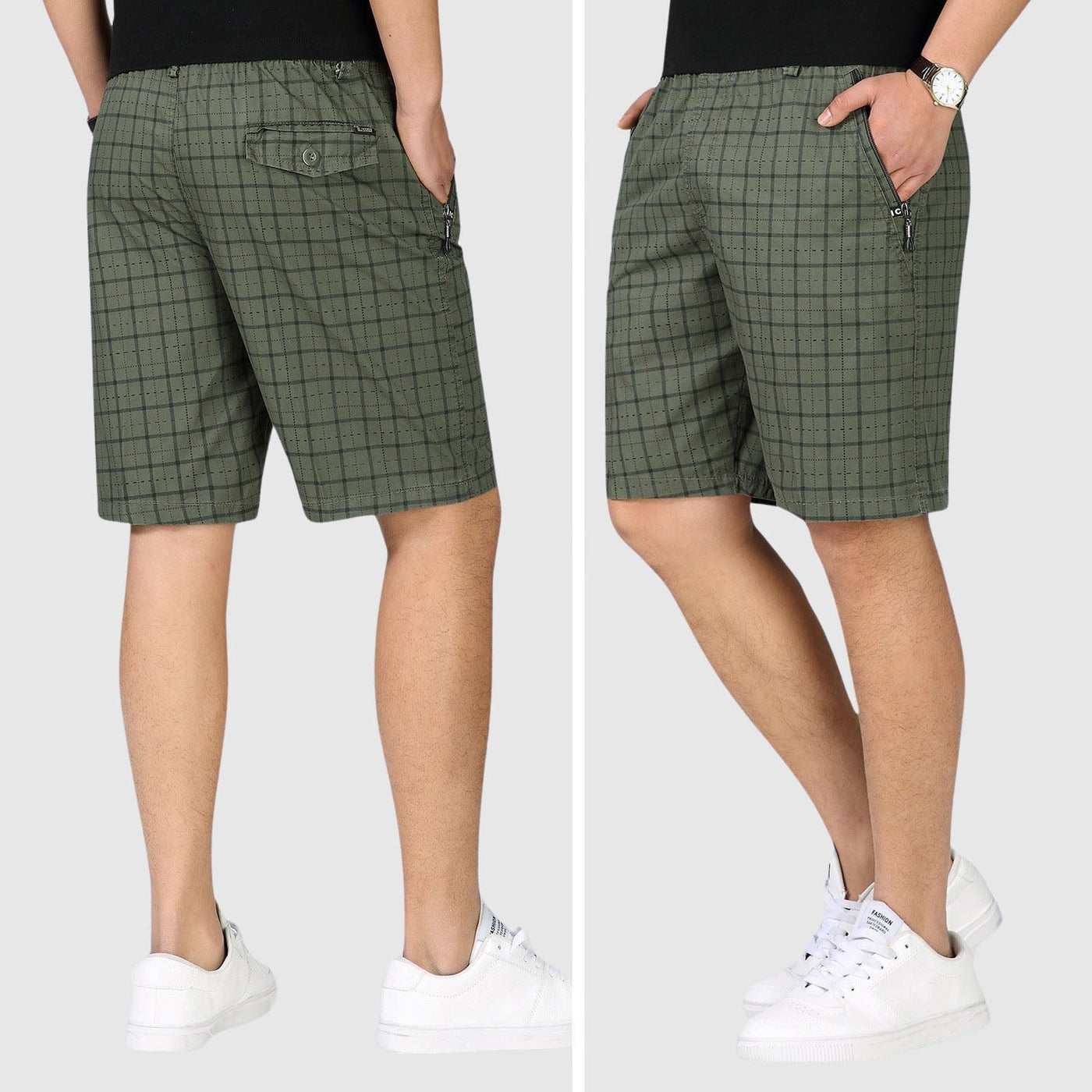 Men’s Checkered Shorts - Elastic Waist - Relaxed Fit - Breathable Casual Wear