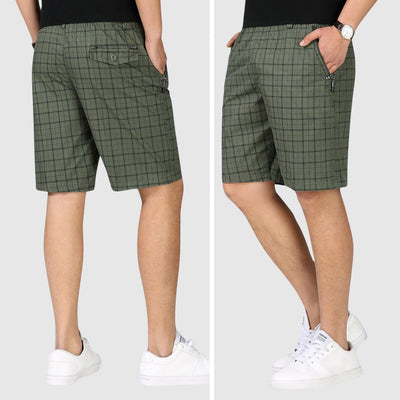 Men’s Checkered Shorts - Elastic Waist - Relaxed Fit - Breathable Casual Wear