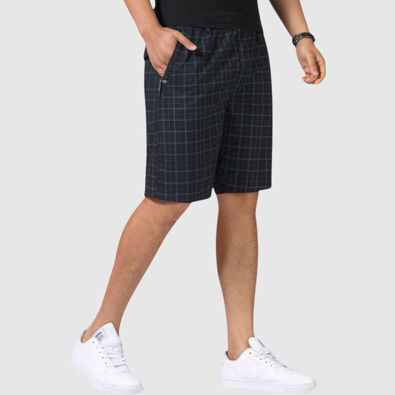 Men’s Checkered Shorts - Elastic Waist - Relaxed Fit - Breathable Casual Wear