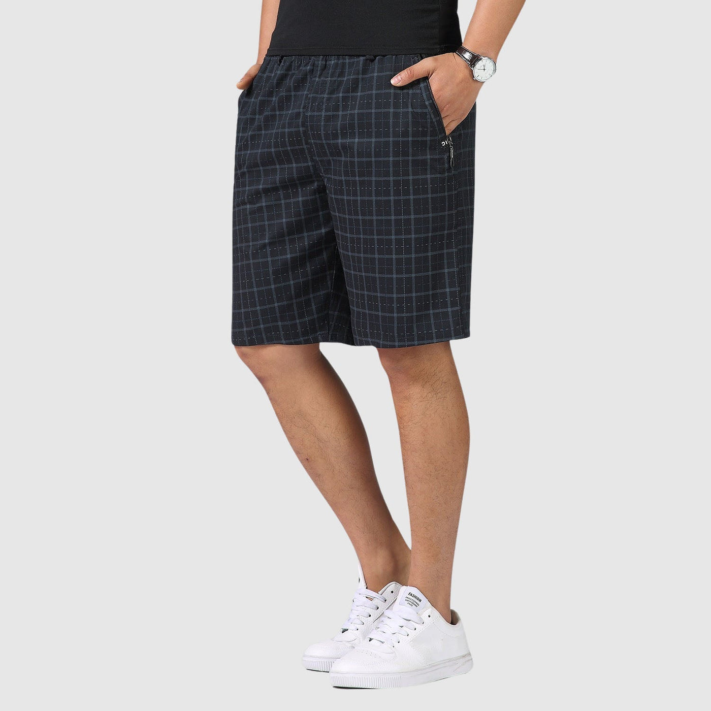 Men’s Checkered Shorts - Elastic Waist - Relaxed Fit - Breathable Casual Wear