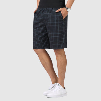 Men’s Checkered Shorts - Elastic Waist - Relaxed Fit - Breathable Casual Wear