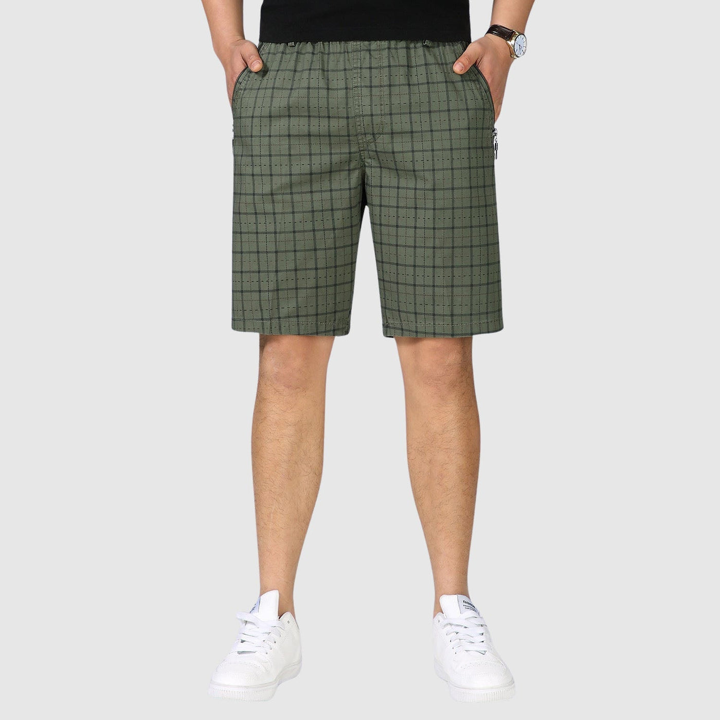 Men’s Checkered Shorts - Elastic Waist - Relaxed Fit - Breathable Casual Wear